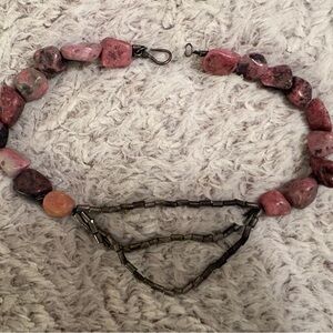 Layered Pink Stone Bead Necklace with Metallic Accents